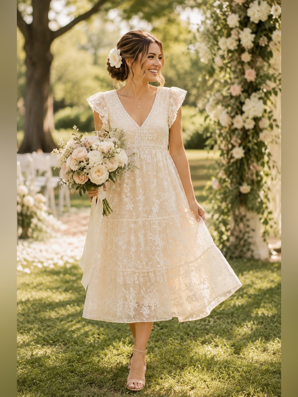 NWT One Loved Babe Ivory Floral Embroidered Mesh Midi Dress Cottagecore S